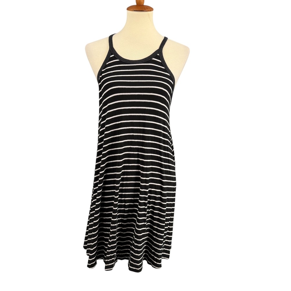 Anthropologie Saturday Sunday Dress Black Striped Knit Fit Flare Estimated XS